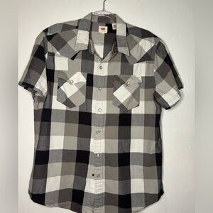 Levi's Men's Black and Gray Plaid Shirt